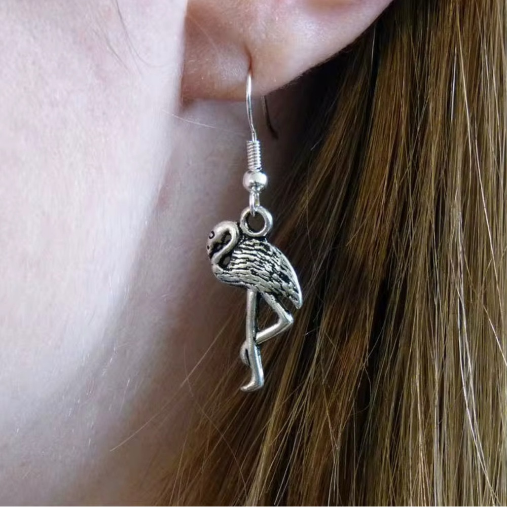 Handmade Antique Silver Flamingo Earrings